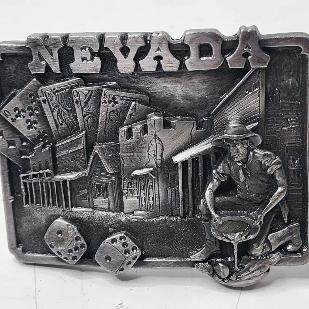 Nevada State Belt Buckle, 3D Image, Heavy, Gold Miner Casino, Signed 1982 H-20